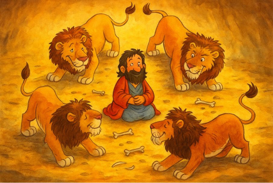 Daniel na cova dos leões - Ilustração bíblica para crianças