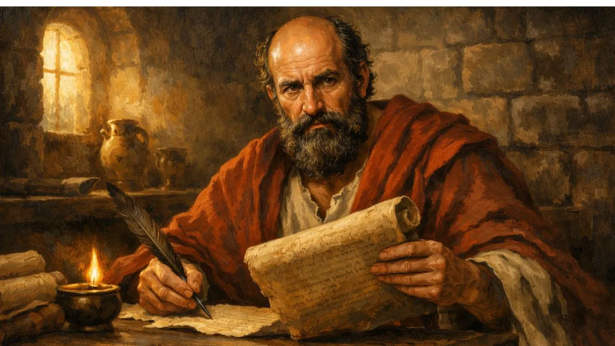 Apóstolo Paulo escrevendo em sua cela