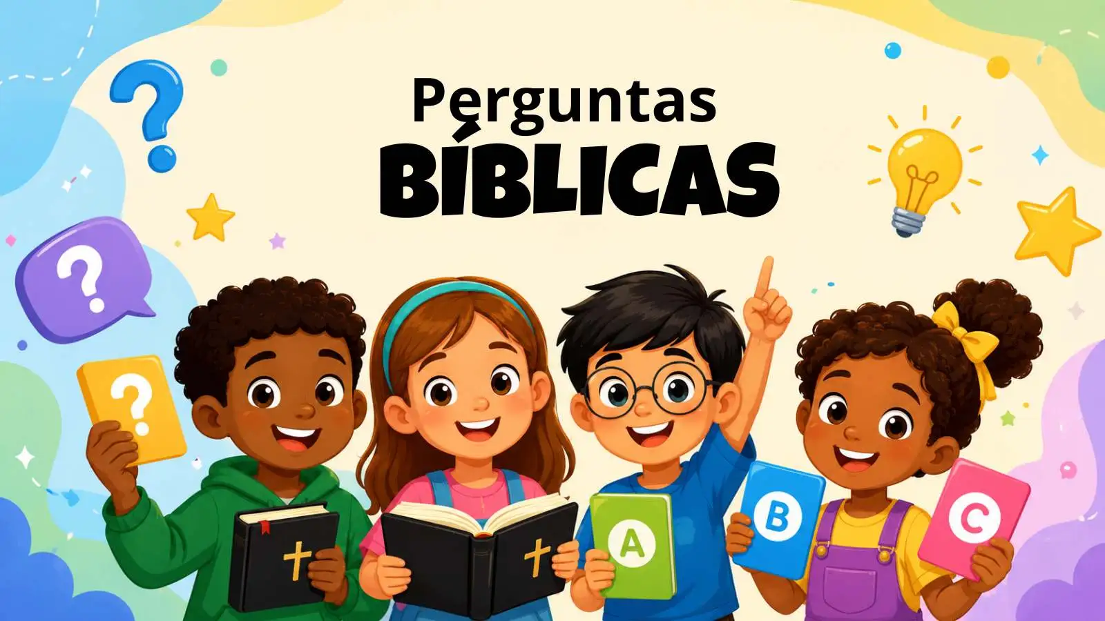 Capa do quiz bíblico infantil para crianças de 8 a 10 anos (nível médio)