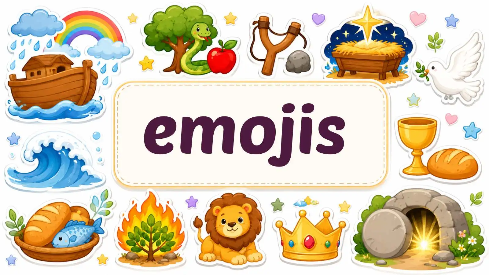 Capa do Desafio dos Emojis Bíblicos para Crianças com ilustrações infantis e emojis, indicando 20 histórias da Bíblia para adivinhar