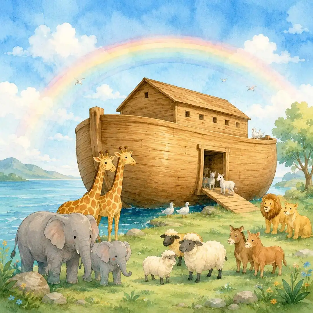 Ilustração infantil da arca de Noé