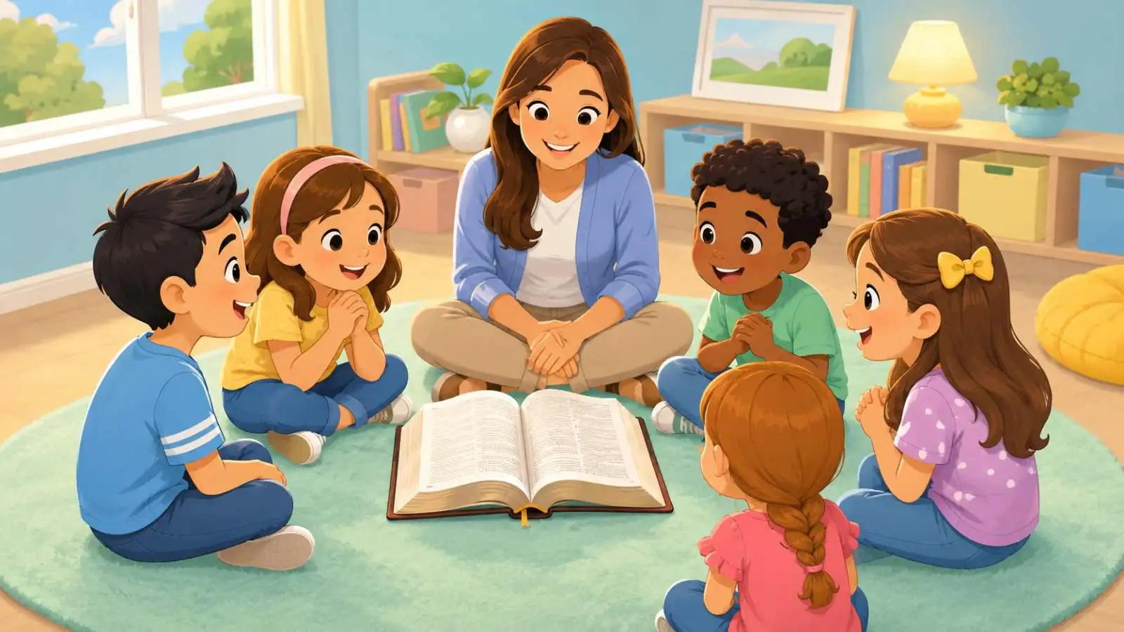 Crianças em atividade de EBD fazendo um quiz bíblico infantil